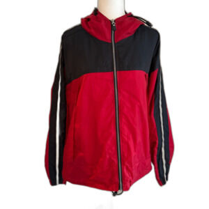 Vintage Pro Spirit Red Color Block Water Repellent Rain Coat with Hood Large